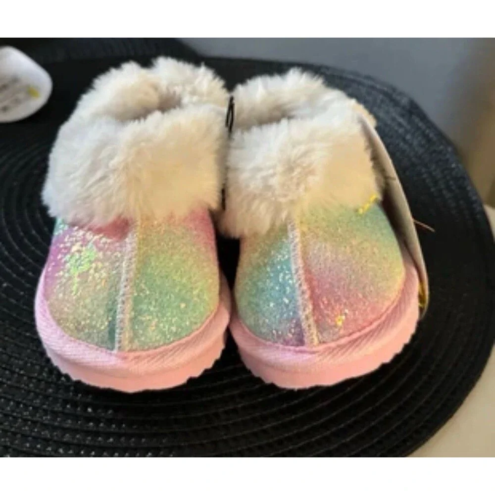 Sparkly pink Multicolor Baby Booties slippers toddler girl size 2,3,5 shoes